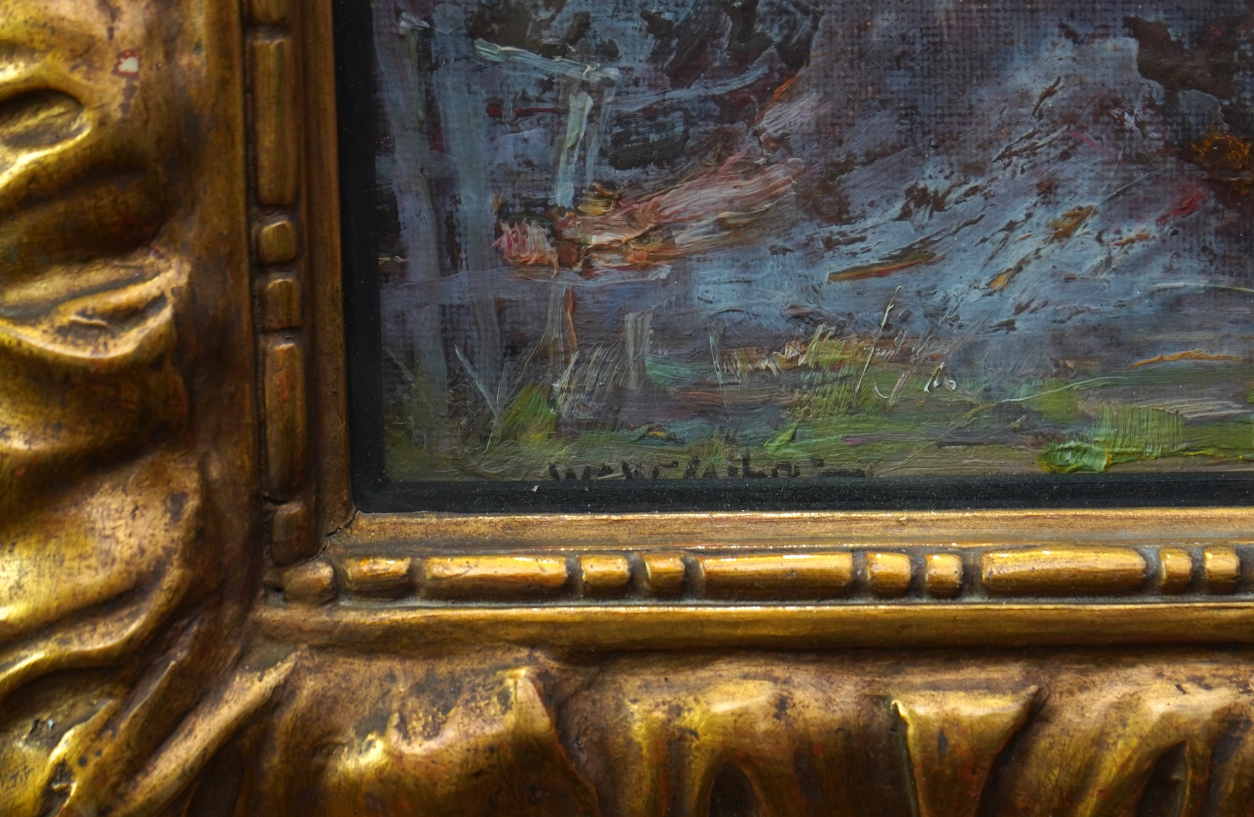 William Watt Milne, 1865-1951, A haycart beside a haystack in a farmyard